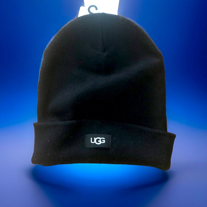 Brand New Ugg Oversize Cuff Beanie Black Hat Wool Blend Msrp 45